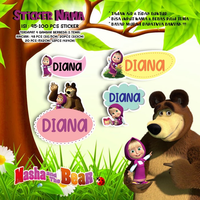 

Sticker / Stiker Label Nama Karakter MARSHA & THE BEAR