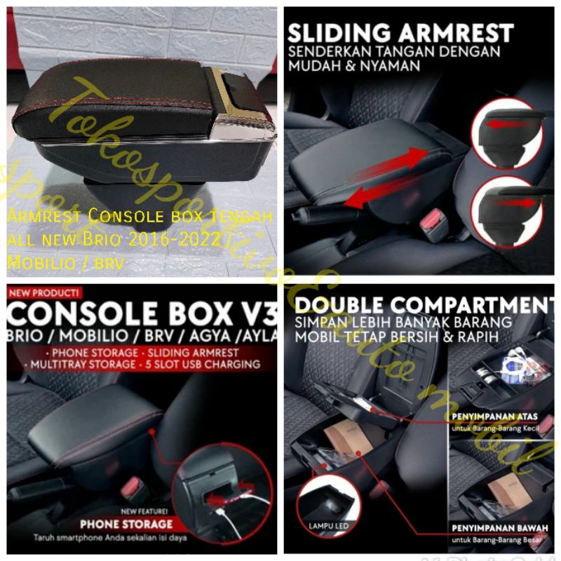 Armrest Console box konsol box tengah Honda all new Brio Brio lama Mobilio Brv Agya Ayla hitam