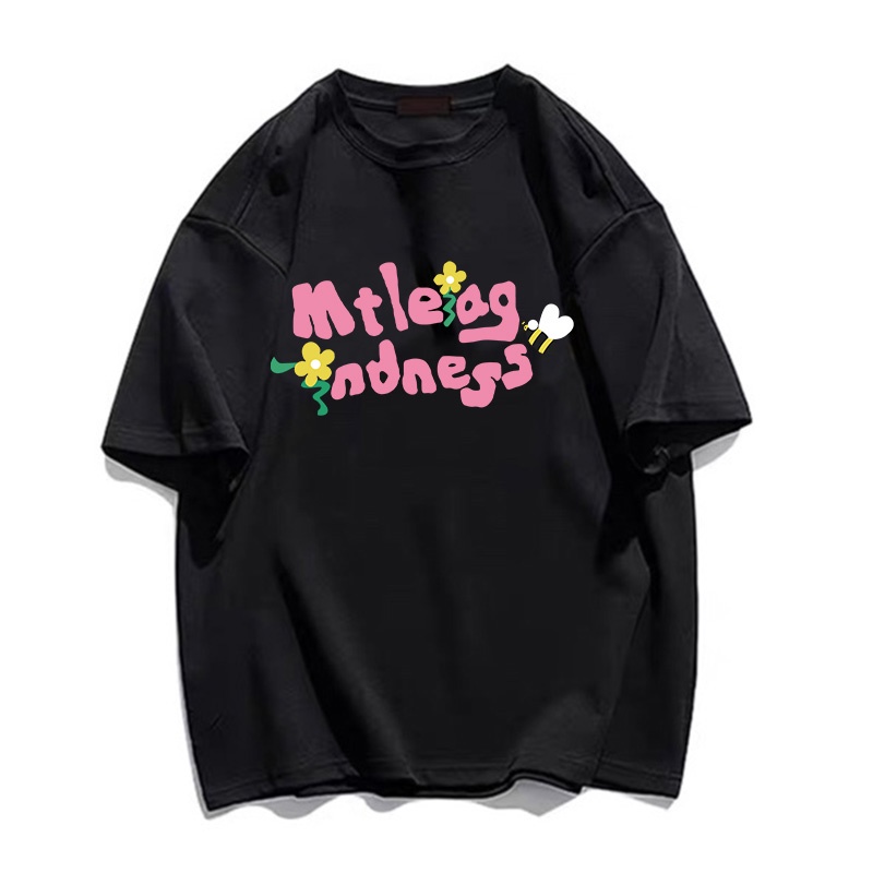 baju kaos wanita/korean style letters graphic printing lengan pendek hitam kaos