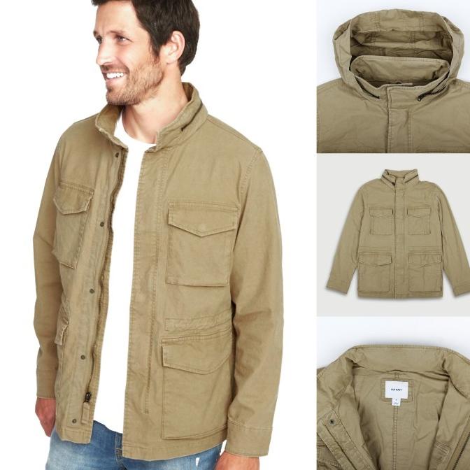 Jaket Parka Old Navy Hidden Hood Canvas Original Jacket Khaki