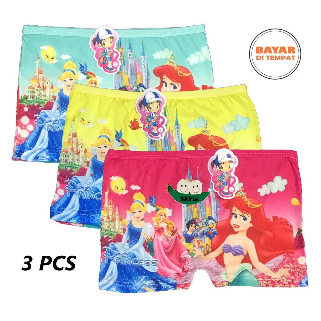 BAYIe - 3 PCS Celana Dalam / CD BOXER Anak Perempuan/Cewek HAPPY GIRL / Kid's Underwear