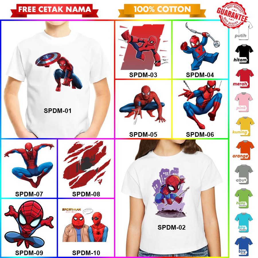 [FREE NAMA!!] Kaos Baju COUPLE  ANAK DAN DEWASA SPIDERMAN BANYAK MOTIF