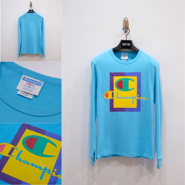 Kaos Champion CHMP Lengan Panjang Original Color Block Graphic Long Sleeve Tee Blue CHMP-LST-02