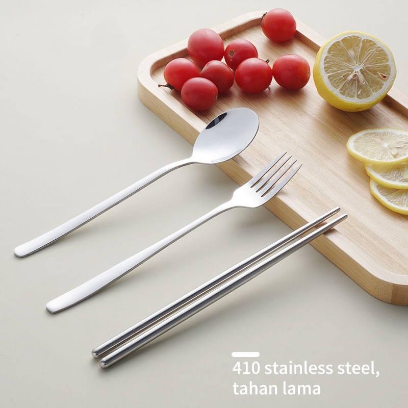 Letyeah &amp; Kaizenliving Cutlery set stainless travel portabel 3 in 1 / alat makan dengan rotatable box