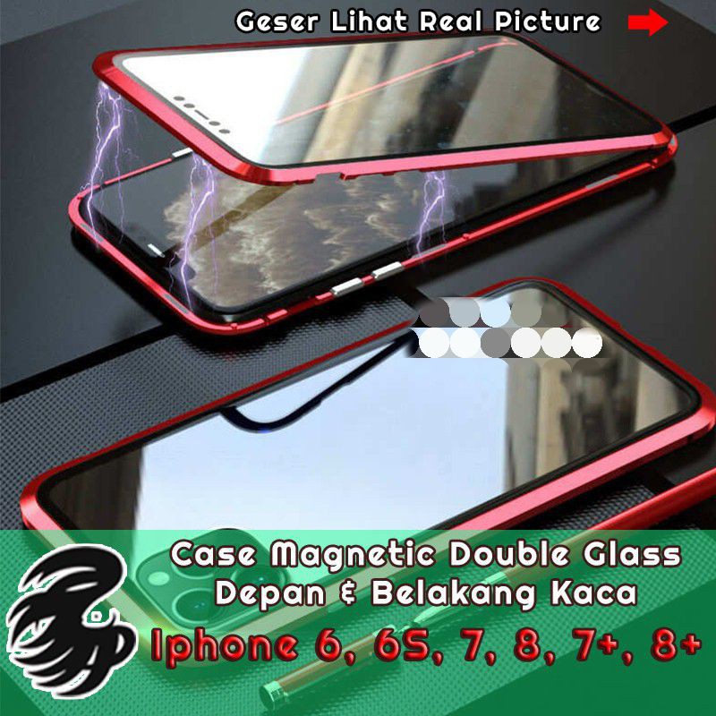 Case magnetic Full Kaca Depan Belakang Iphone 6  6s  7 8 7 Plus 8 Plus Casing Magnetic Case Magnetik