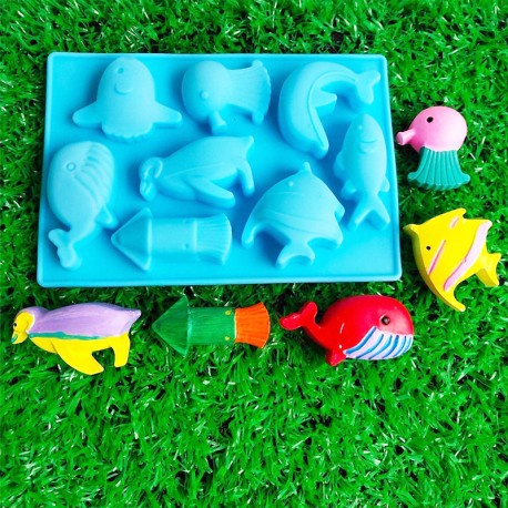 Cetakan Silikon Laut Silicone Mold Blue Sea World Premium Whale Dolphin Fish Penguin Ikan Paus Oven Safe Babymaniashop Jelly Clay Play Doh Resin