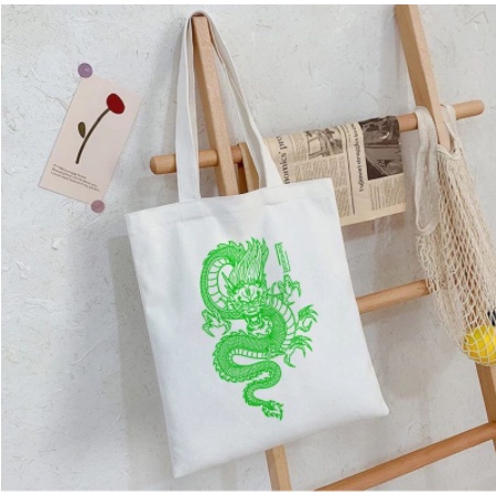 Totebag Kanvas Gambar Naga Tas Belanja Wanita Aesthetic Pria/Wanita Terbaru 2022