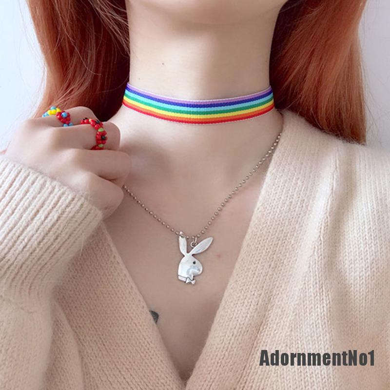 (Adornmentno1) Lgbt Kalung Choker Warna Pelangi