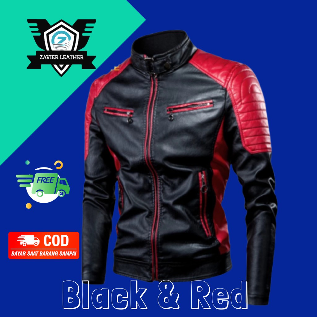 Jaket motor pria semi kulit