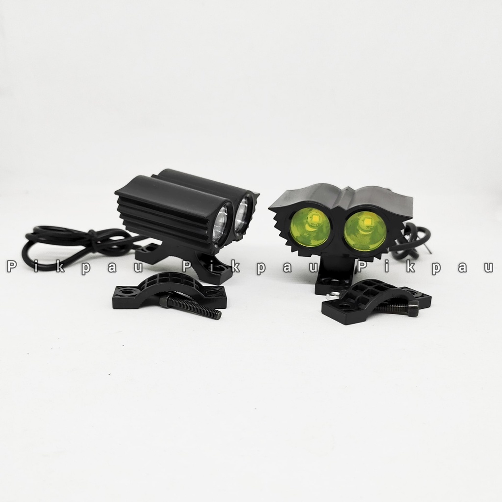 Lampu Tembak Sorot Motor Model Owl Mini 2 Mata 3 Mode Putih dan Kuning