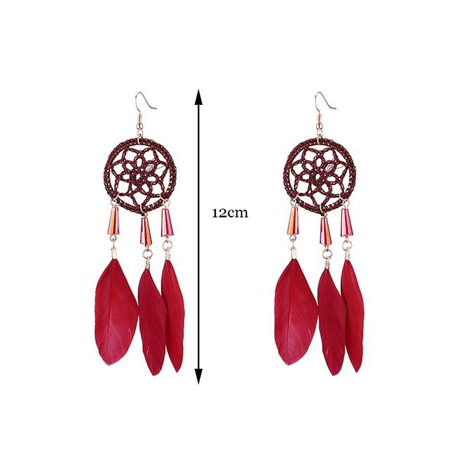 LRC Anting Gantung Fashion Garland Circle Feather Earrings Y6130X