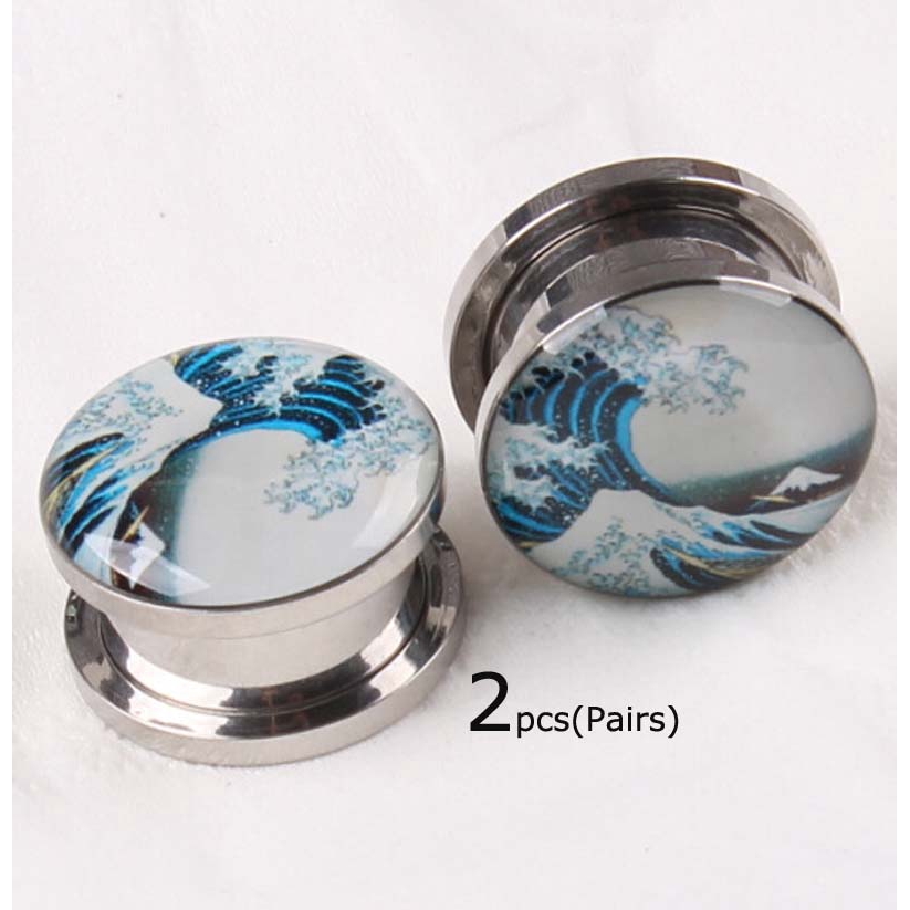 2pcs Wave Screw Fit Ear Plugs Stainless Steel Earrings Gauge Unisex 5-16mm