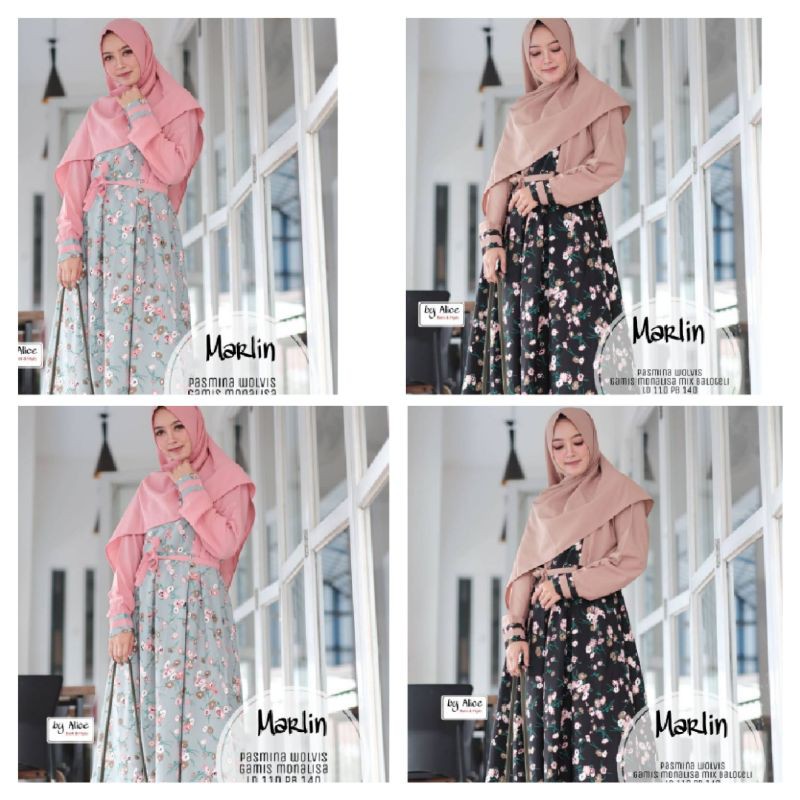 Gamis Dewasa Motif Marlin Set Syari Original Alice