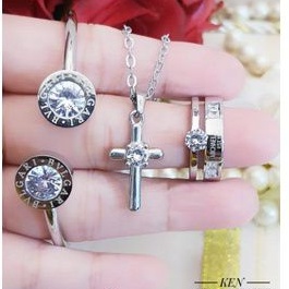 Titanium set perhiasan salib putih 130108