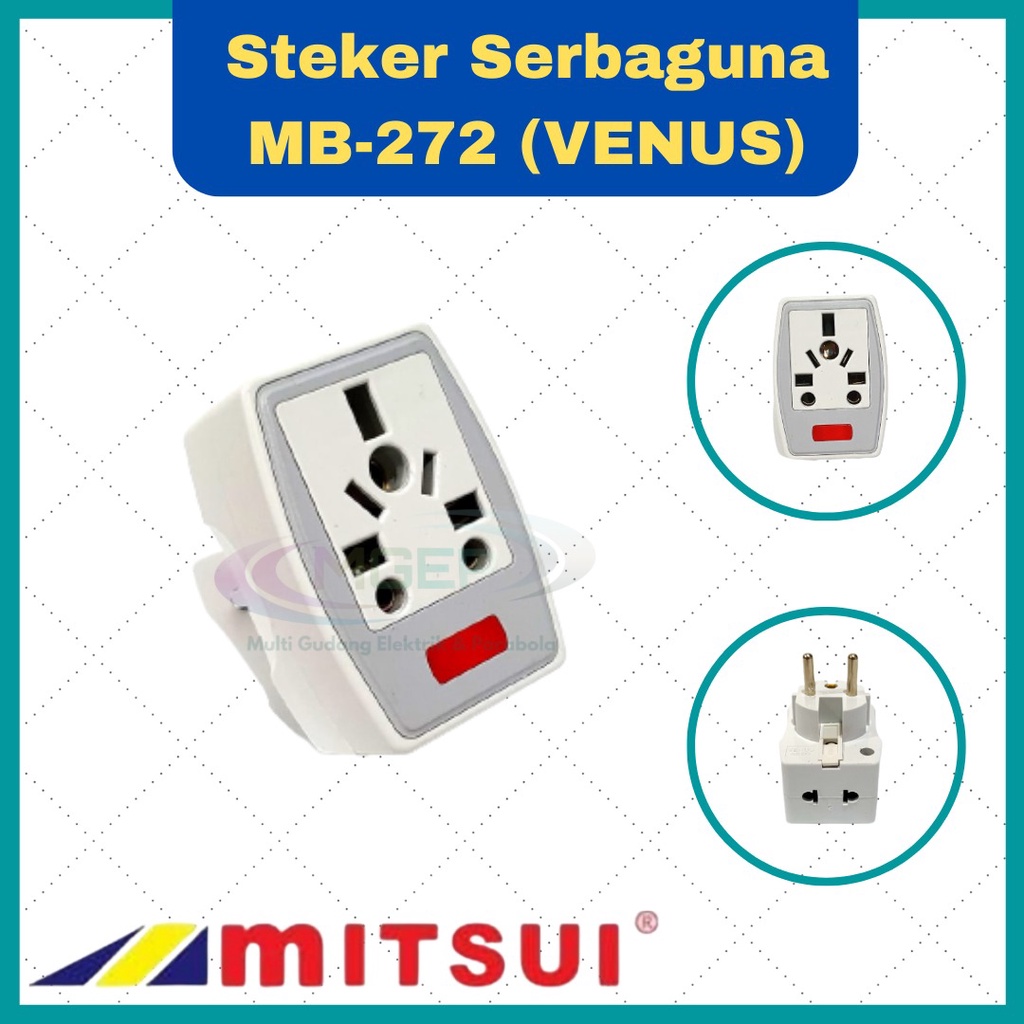 Steker Serbaguna Mitsui Venus 3 Lubang Kuningan Standar SNI MB 272