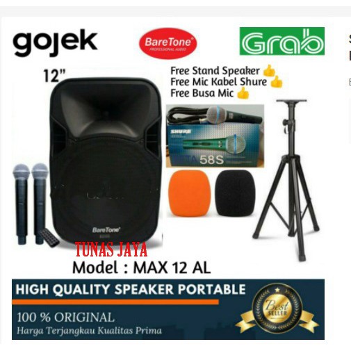 Speaker Portable Meeting Wireless Baretone MAX12AL Original bluetooth free stand 1 mic 3 busa 2