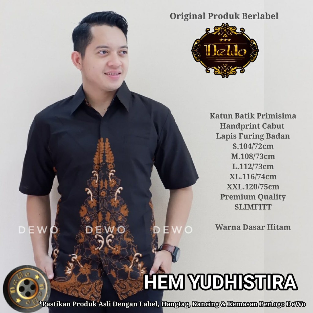 YUDHISTIRA Kemeja Batik Pria Lengan Pendek Katun Halus FULL FURING Dewo