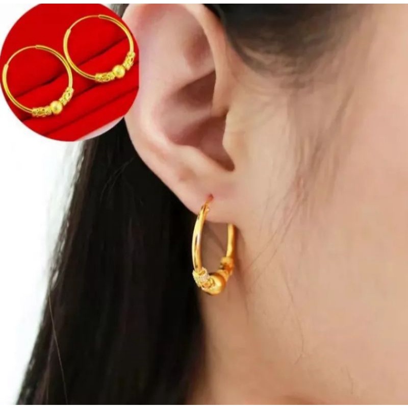 ANTING BULAT GIPSY MOTIF WANITA LAPIS EMAS