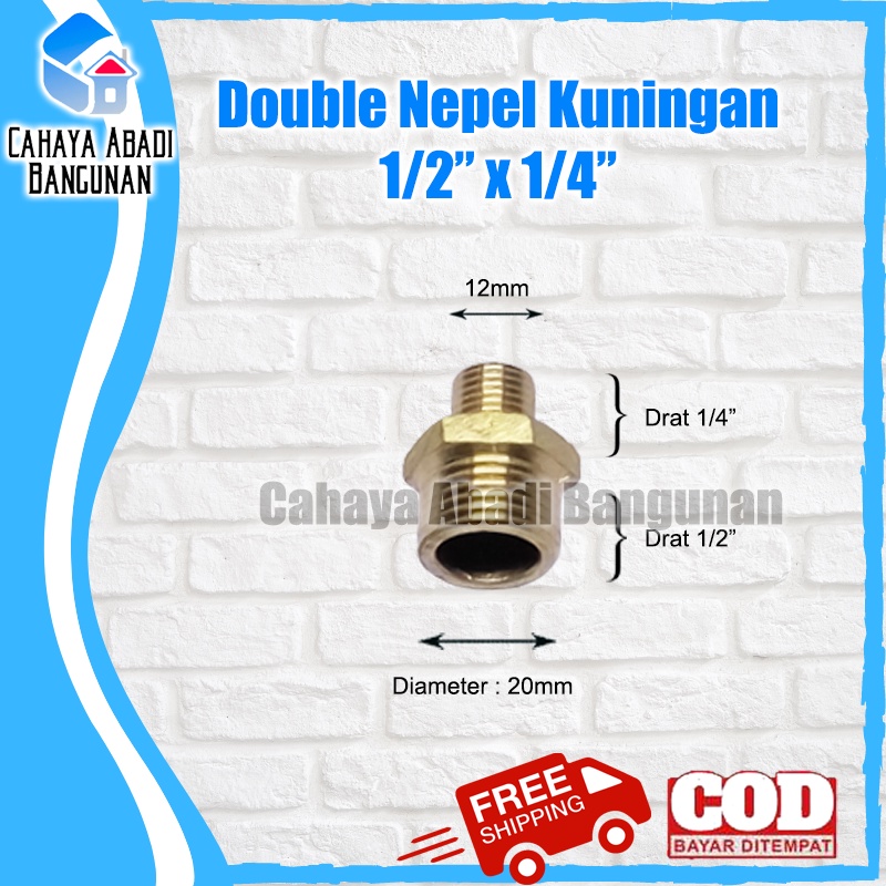 Double Nepel Kuningan 1/2&quot; x 1/4&quot; Dobel Nepel