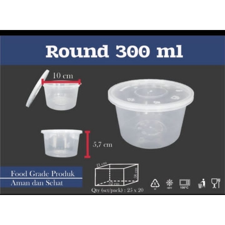 GHM THINWALL BOWL 300 ml 300ml CUP + TUTUP MANGKOK PLASTIK BULAT 25 PC