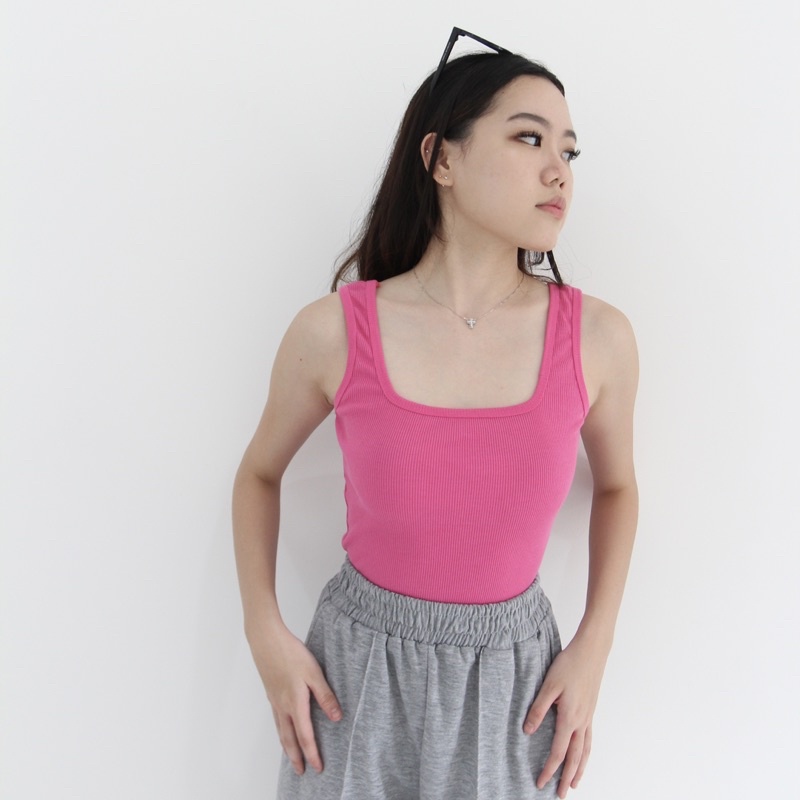 NOIR TOP | Ribbed Knit Square Tank Tanktop Summer Kotak Crop Top Stretch Rib Soma