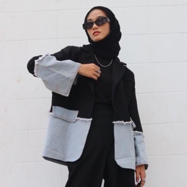 BLAZER KATUN IMPORT HITAM MIX JEANS PREMIUM
