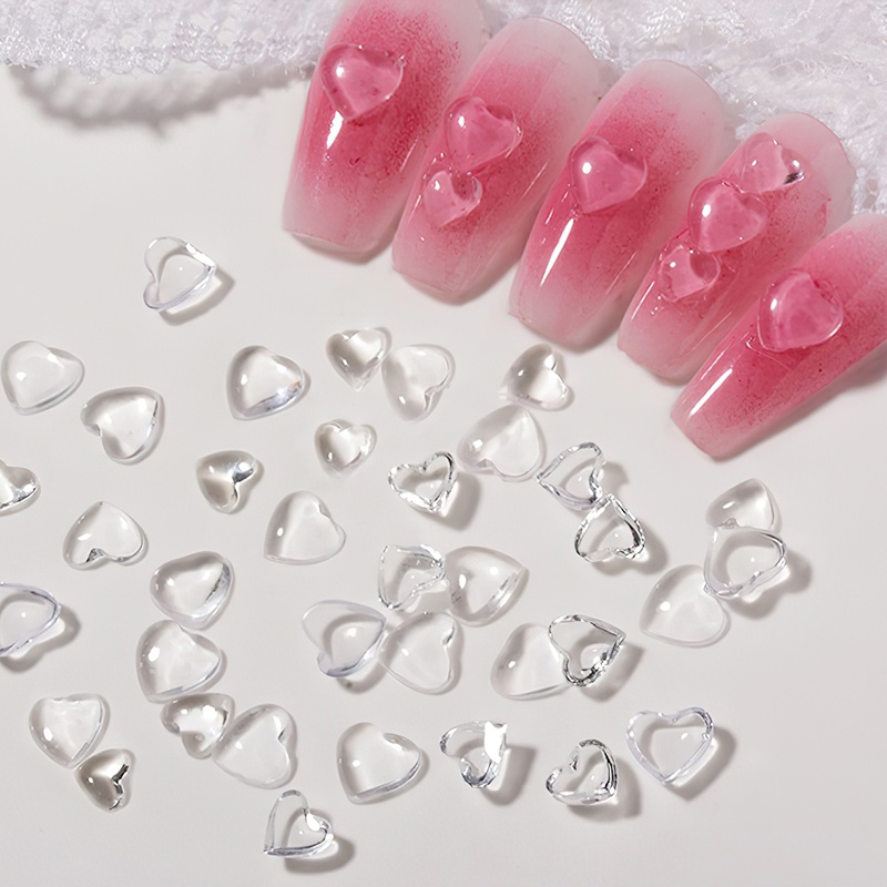 50 / 100Pcs Charms Bentuk Hati Kristal Peach 3D Multifungsi Bahan Resin Transparan Untuk Aksesoris Manicure