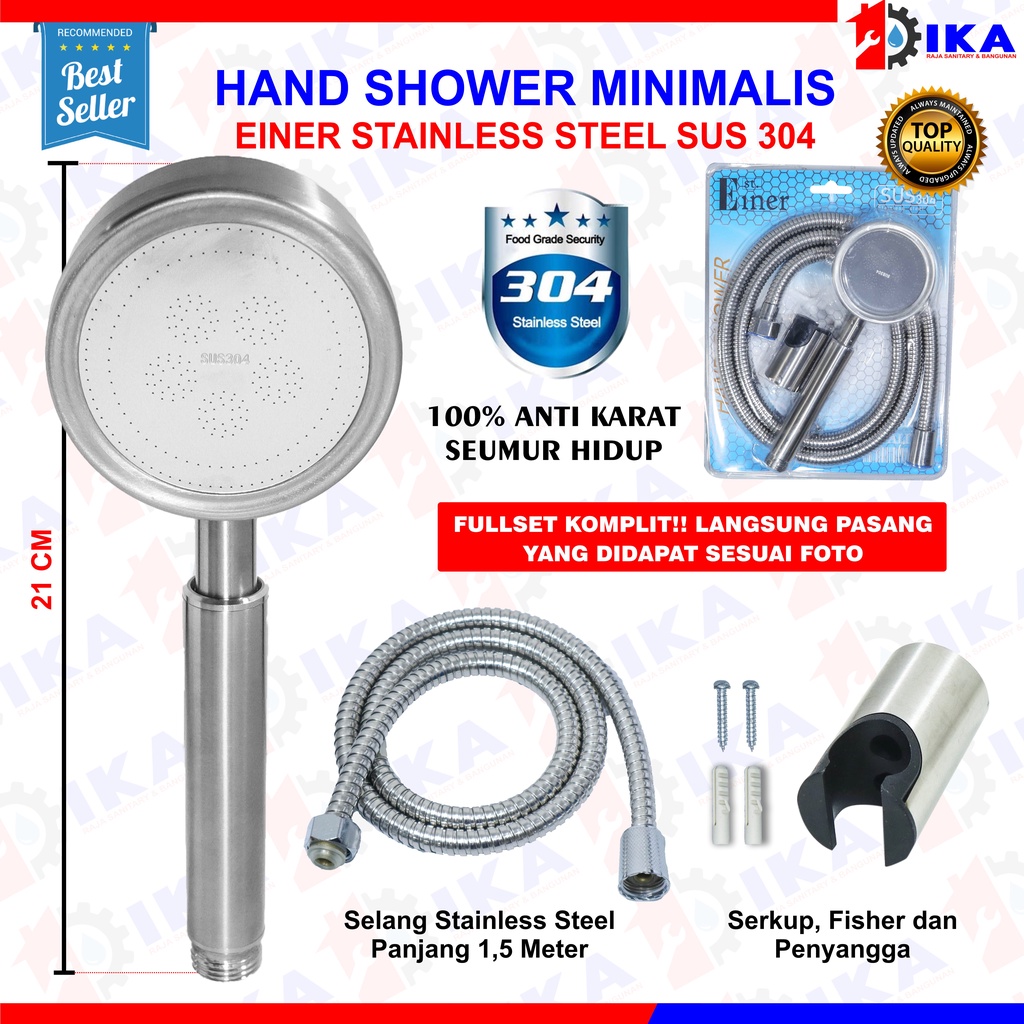 HAND SHOWER FULL STAINLES STEEL SS304 KOMPLIT + SHOWER + PEYANGGA + SELANG + SKRUP KUALITAS BAGUS