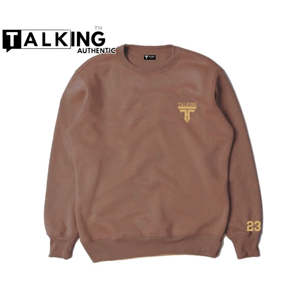 TALKING Crewneck Polos Unisex Pria/Wanita Premium Sweater Crewneck Moca Motif Simpel Terbaru Sweteer Hodie Oversize Hudi Unisex Laki Peremepuan Bahan Katun Tebal Switer Kombinasi Tangan Terlaris