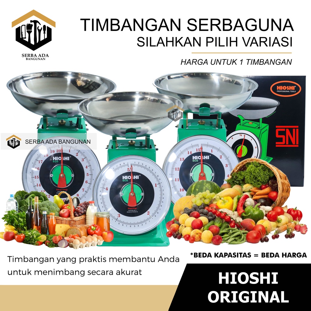 Timbangan Buah HIOSHI 5 kg Besi Stainless Jarum Analog Manual Duduk Sembako Telor Kue Tepung Buah Sayur Daging Ikan Laundry