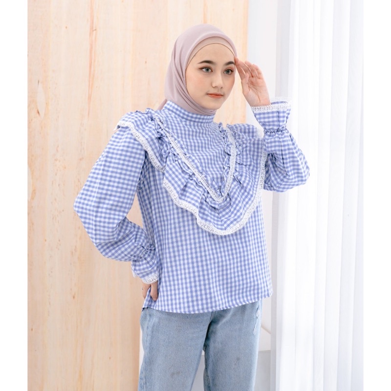 Atasan Remaja Motif Rampel Renda Dada Blouse Wanita Kekinian Outfit Hijabers Kekinian Baju Korea