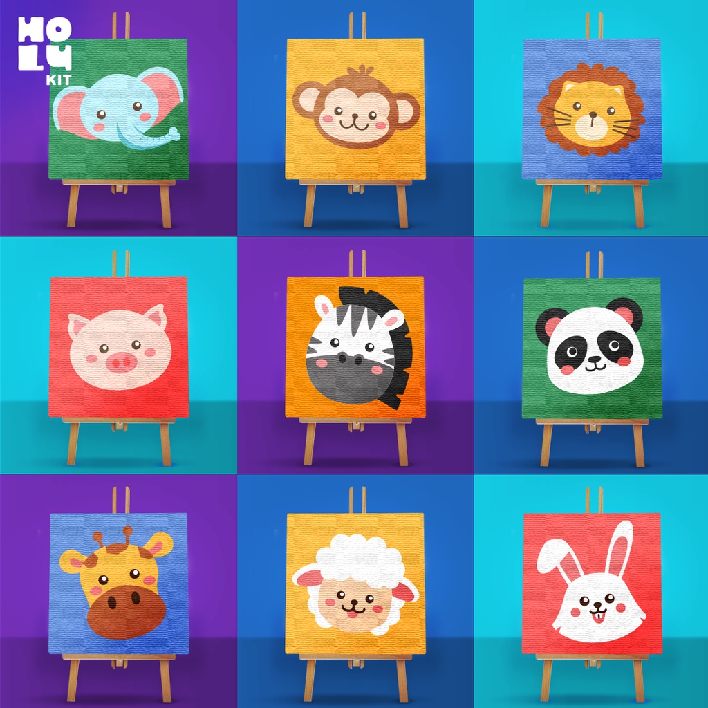 

PAINTING KIT ANAK BABY ANIMAL (BEAR LION RABBIT MONKEY ELEPHANT) | KANVAS LUKIS [PAINT BY NUMBERS] HOLYKIT