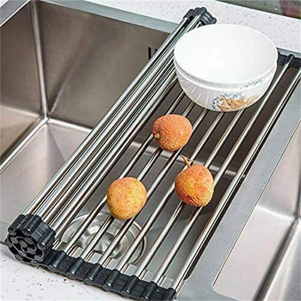 Top Over Sink Dish Drainer Rack Portable Aksesoris Dapur Alas Pengering Sayuran