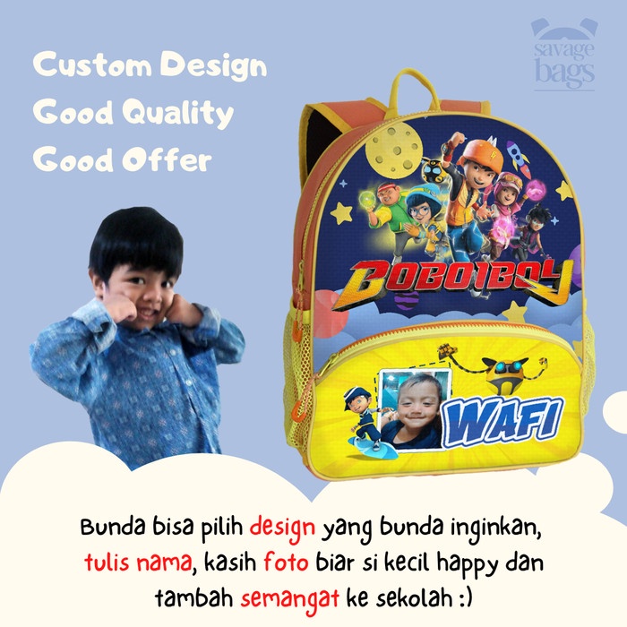 Tas Custom Anak Foto+Nama - Tema Boboboiboy Galaxy - PRE ORDER 8 Hari