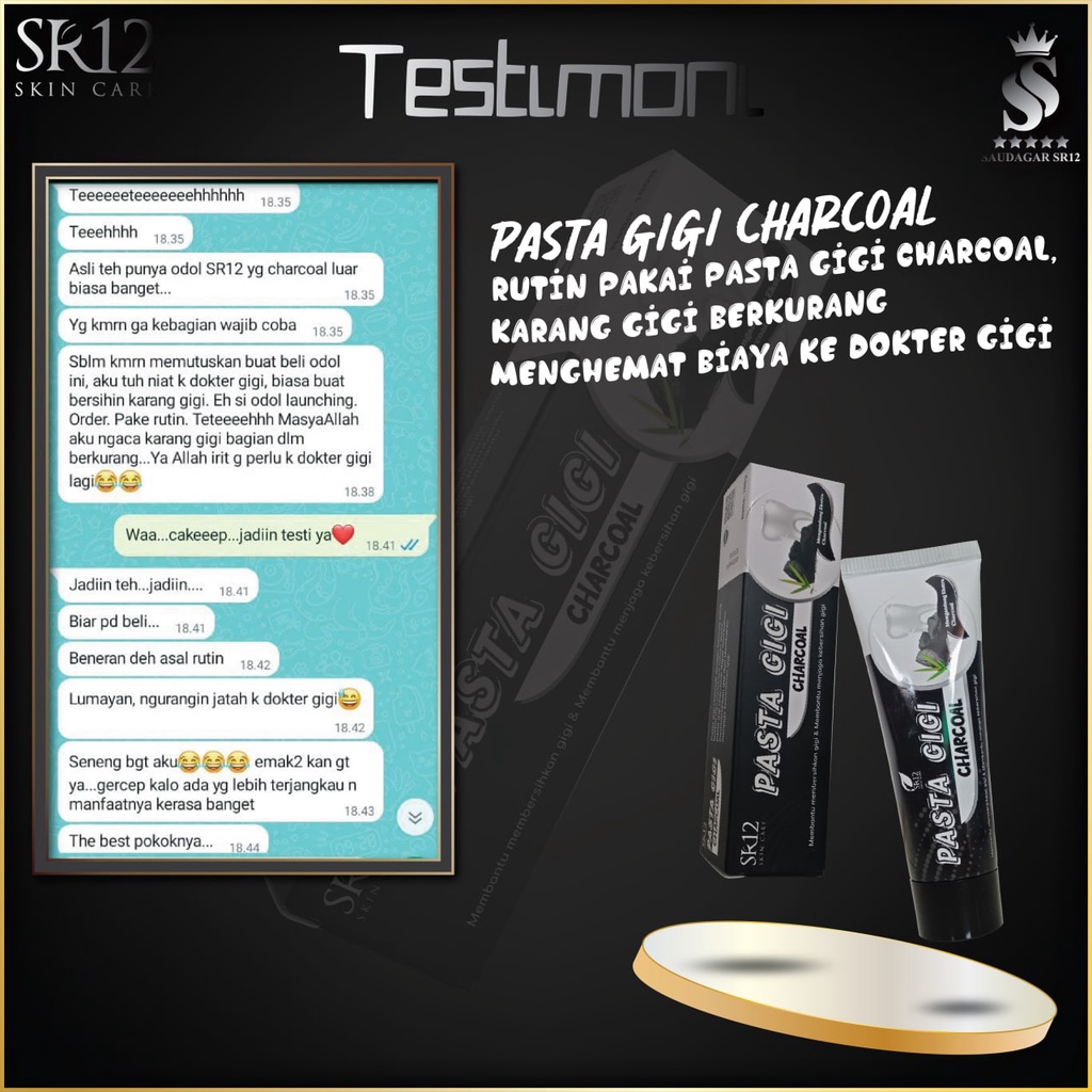 Pasta gigi charcoal Sr12 Membersihkan gigi Memutihkan gigi Menghilangkan bau mulut Mencegah timbul plak gigi 170gr Bpom Original