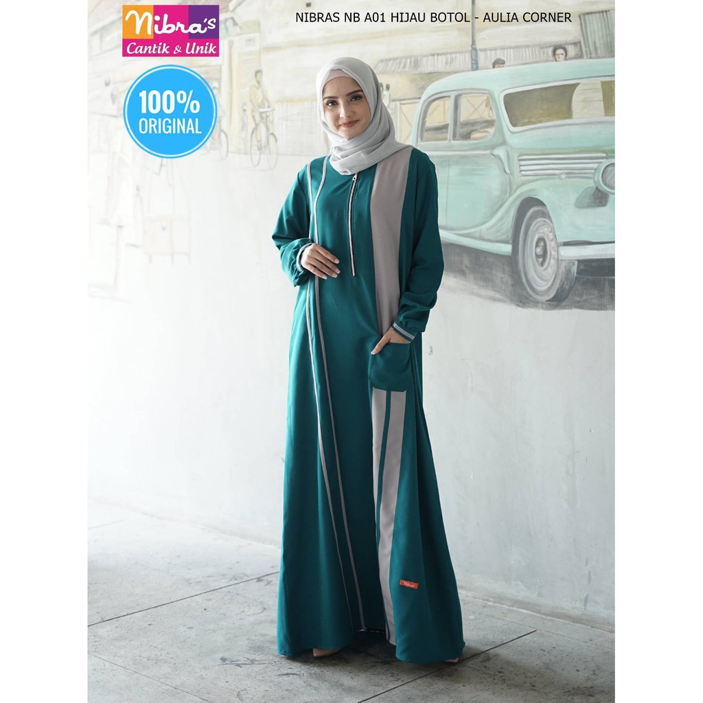 Baju Muslim Gamis Nibras Nb A01 Hijau Botol Original Gamis Brokat Wanita Gemuk