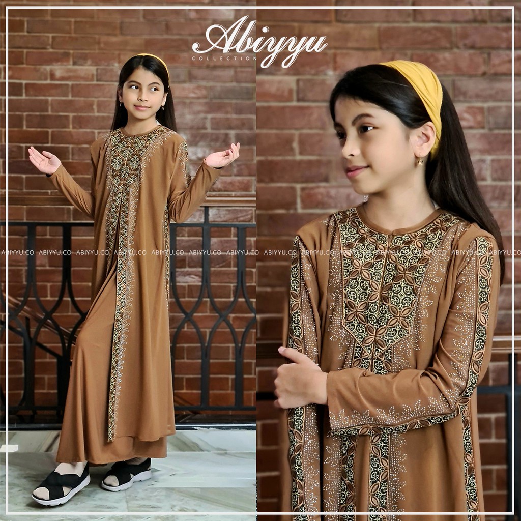 Abiyyuco - GL1042A | Gamis Abaya Turkey Anak Umur 4, 5, 6, 7, 8, 9, 10, 11, 12 tahun, Turki Remaja Umur 13 Tahun, Turkiy Hitam dan Warna, Bahan Jersey dan Ceruty