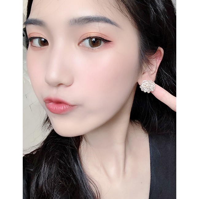 LRC Anting Tusuk Fashion White Flower Crystal Flower S925 Silver Needle Earrings F75310