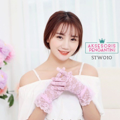 [STOCK TERBATAS] WEDDING GLOVES AKSESORIS WANITA SARUNG TANGAN RENDA PINK STW010