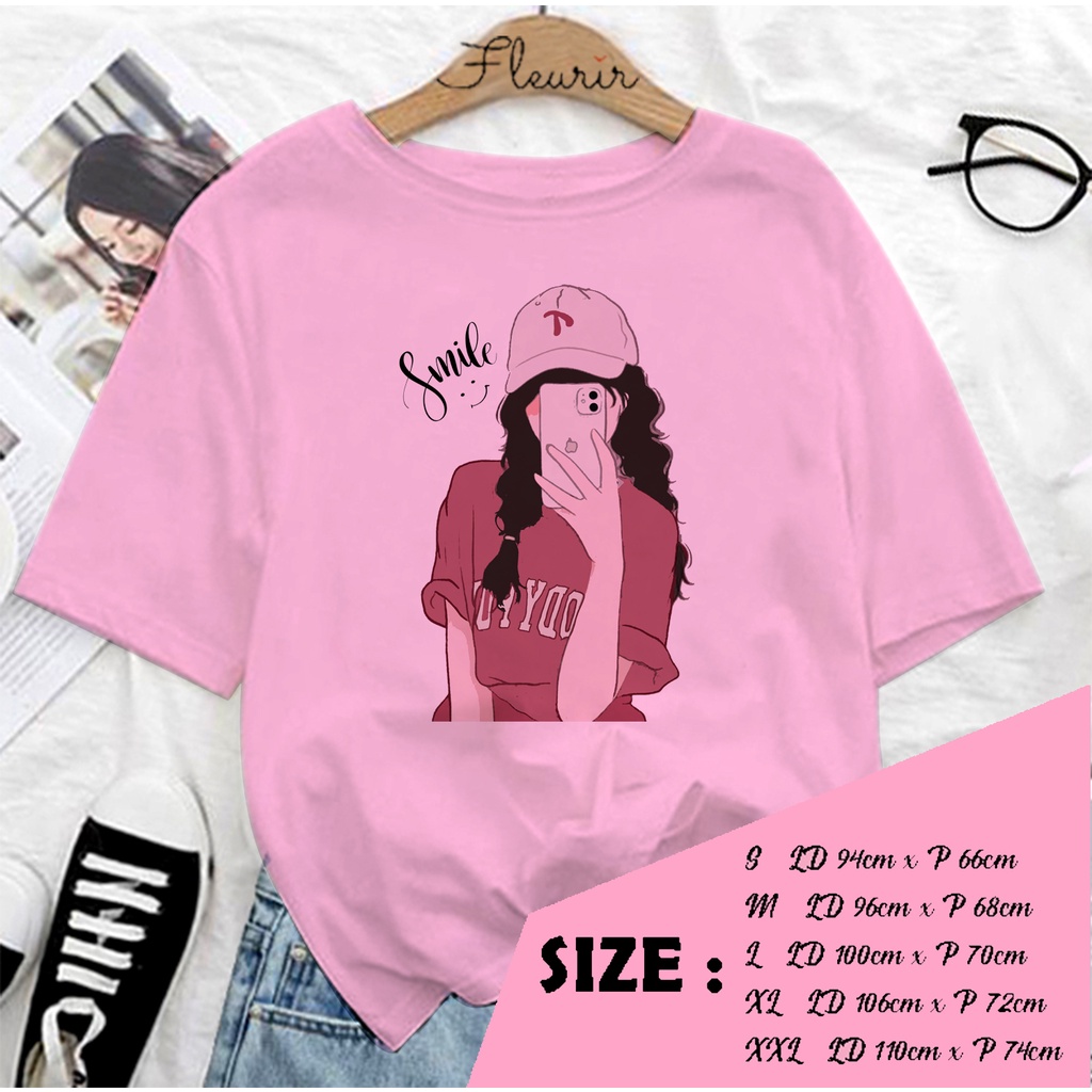 FLEURIR - COD KAOS SMILE WANITA PRIA REMAJA DEWASA UNISEX TSHIRT JUMBO