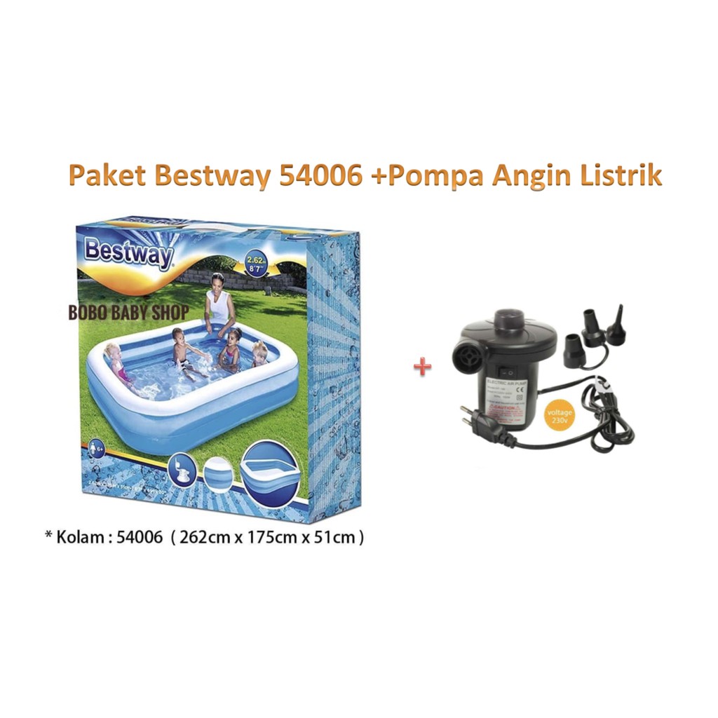 PAKET Bestway 54006 Rectangular Kolam Family Pool + Pompa Listrik