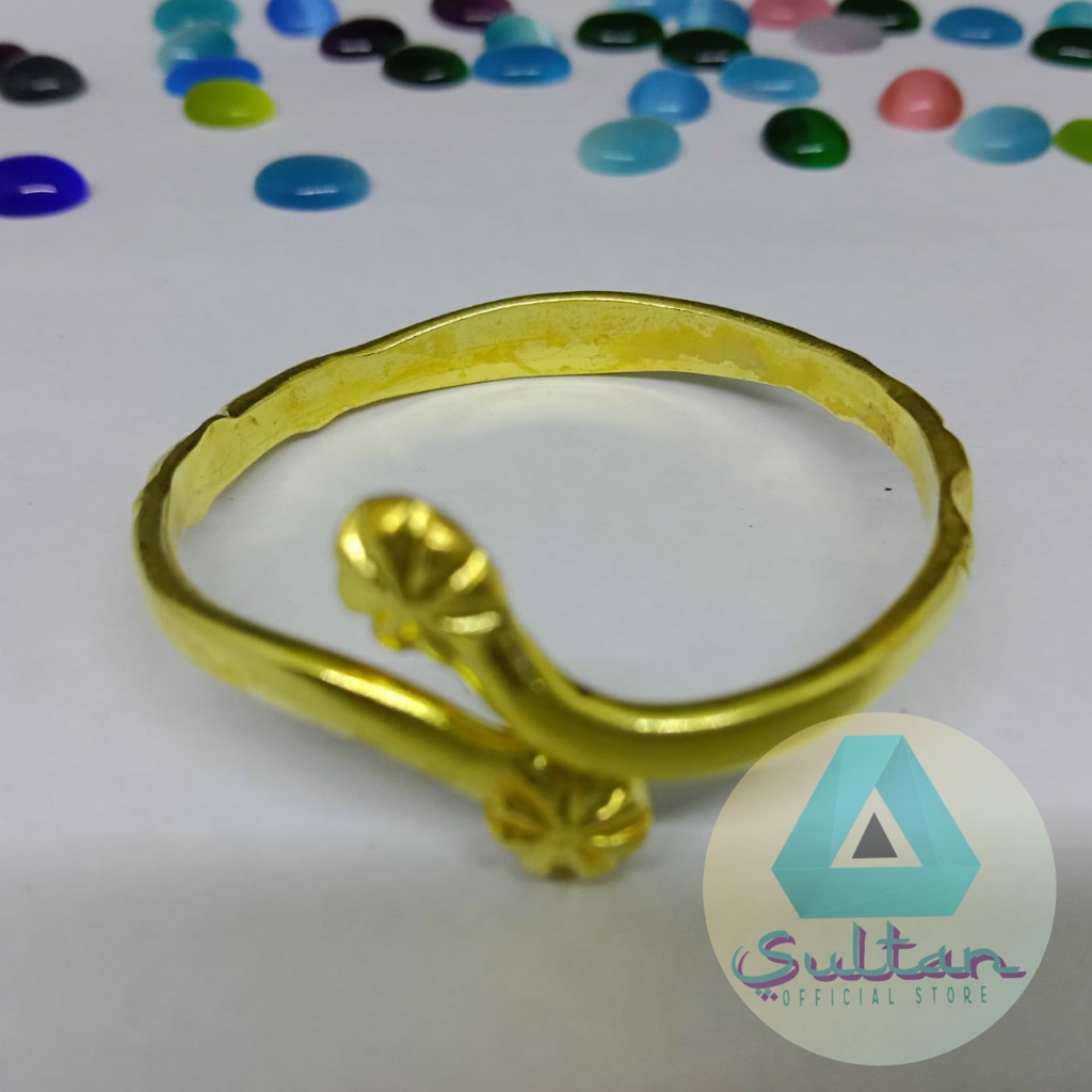 Gelang anak gelang  bayi logam kuningan ukir nama motif bunga lapis emas 24k