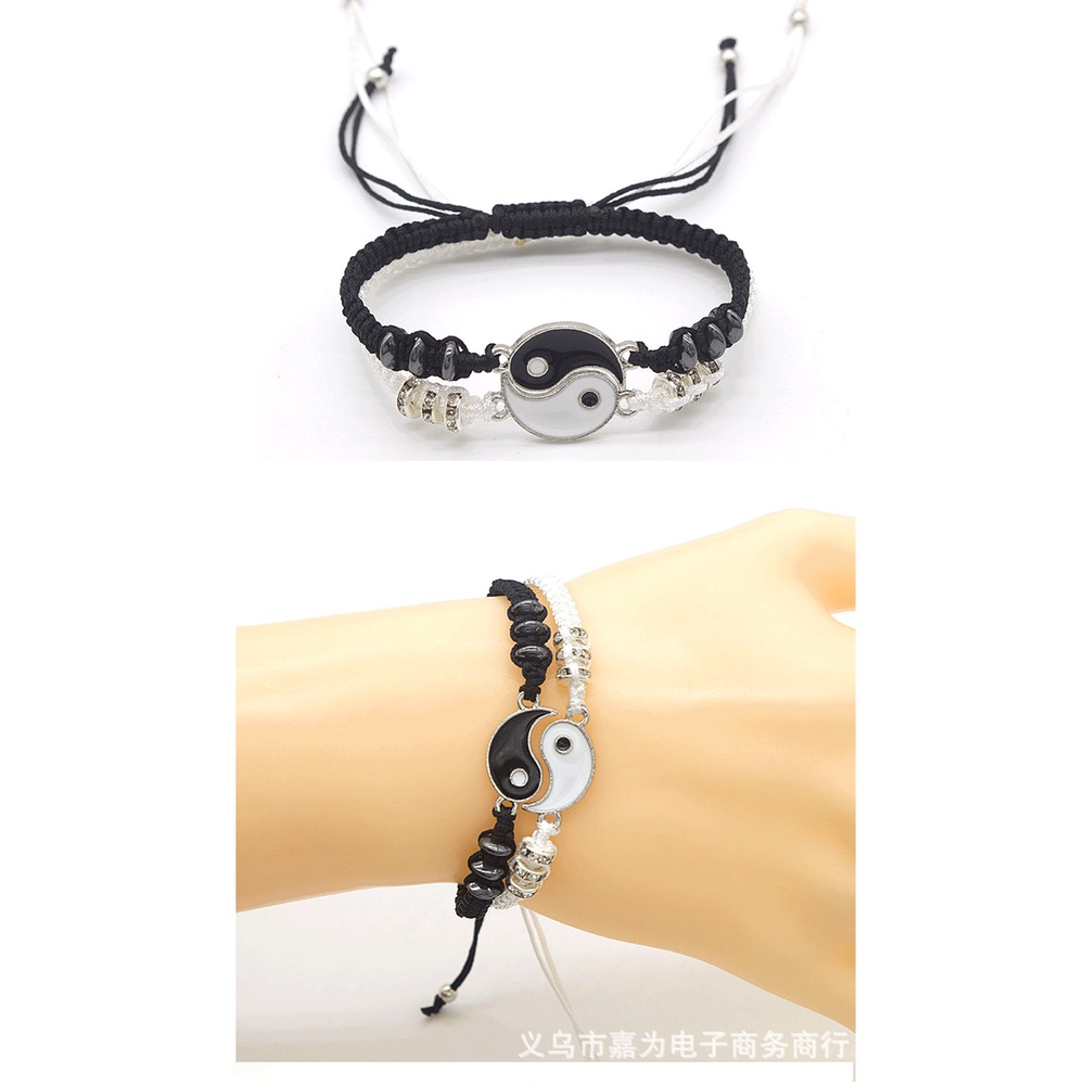 Gelang Berlian Bahan Alloy Warna Hitam Dan Putih | Gelang Tali Tangan Model Kepang Untuk Pria Dan Wanita