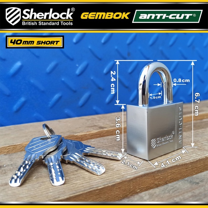 Gembok Original Sherlock Tools ANTI CUT 40 mm Pendek