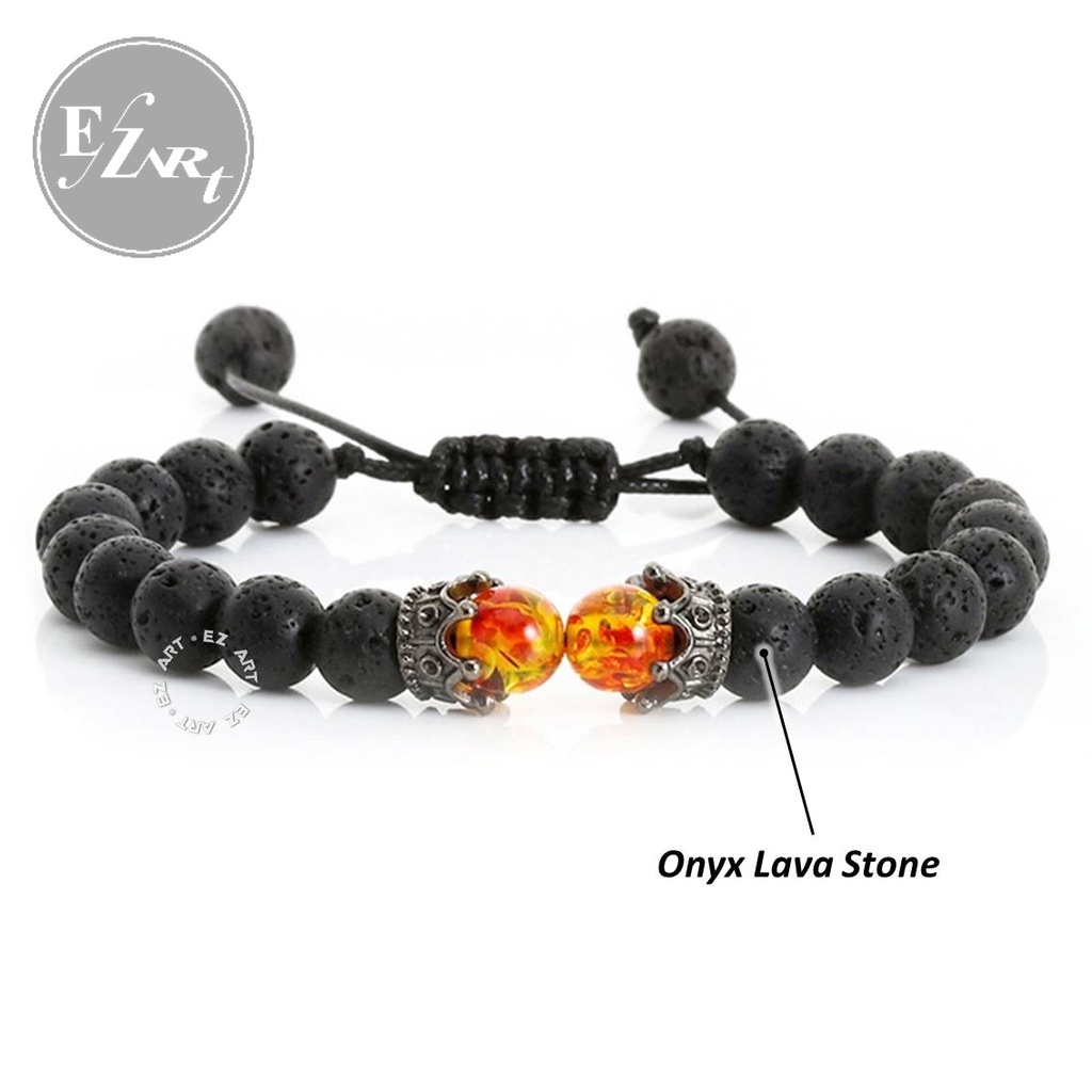 GELANG MAHKOTA CROWN MANIK BATU ALAM ASLI HITAM ONYX BLACK LAVA DOFF KESEHATAN PRIA WANITA