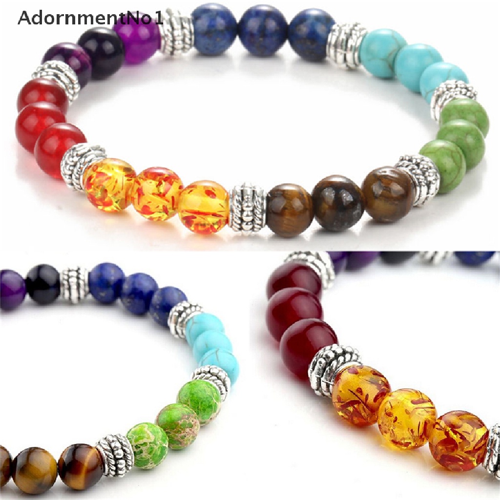 (AdornmentNo1) 1pc Gelang Tangan Wanita Manik Batu Lava Rock 7 Batu Chakra Reiki