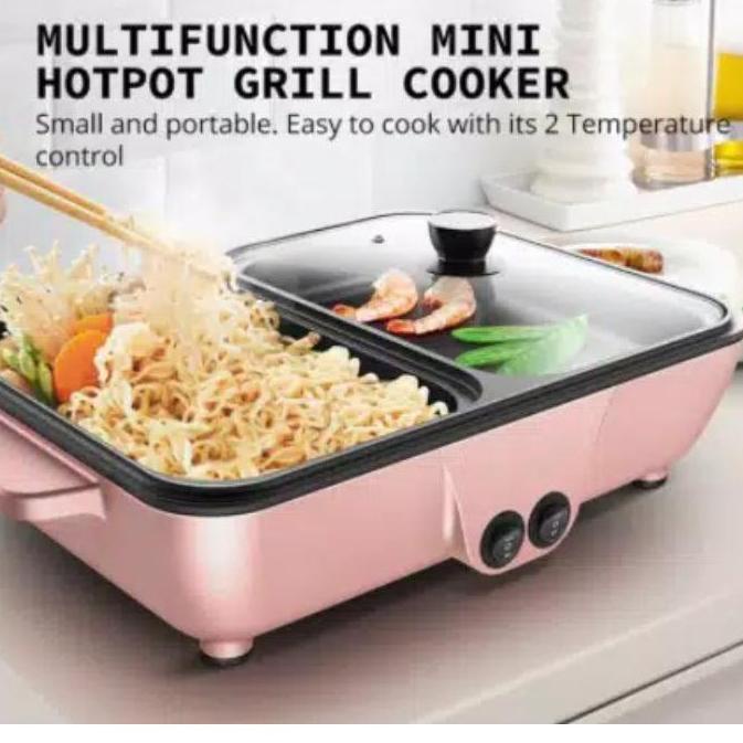 2in1 MULTIFUNGSI ELEKTRIK SHABU DAN PANGGANG GRILL PAN DAN HOTPOT MINI PANCI ELEKTRIK K6W3