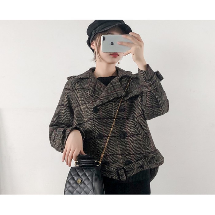KREA19 blazer coat wool motif burberry import korea fashion wanita