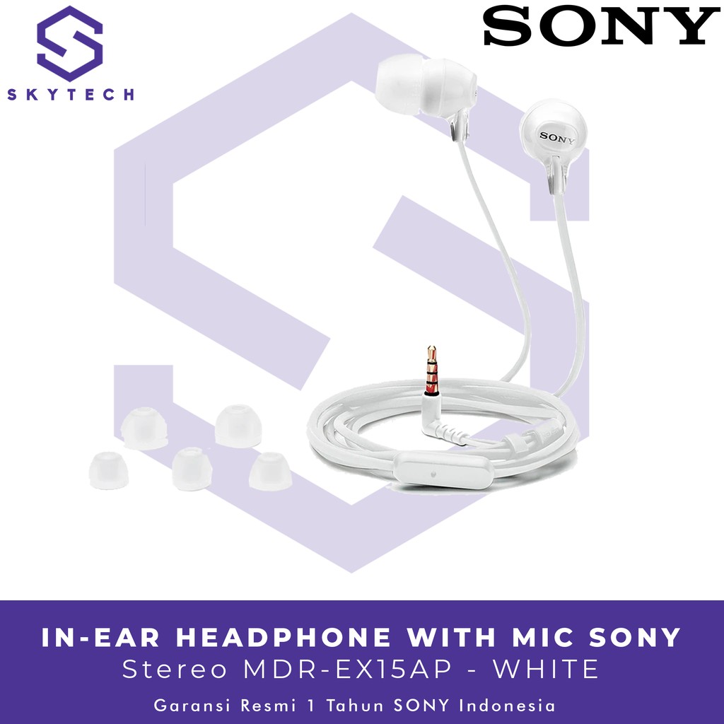 EARPHONE SONY MDR EX15AP WITH MIC WHITE ORIGINAL GARANSI RESMI