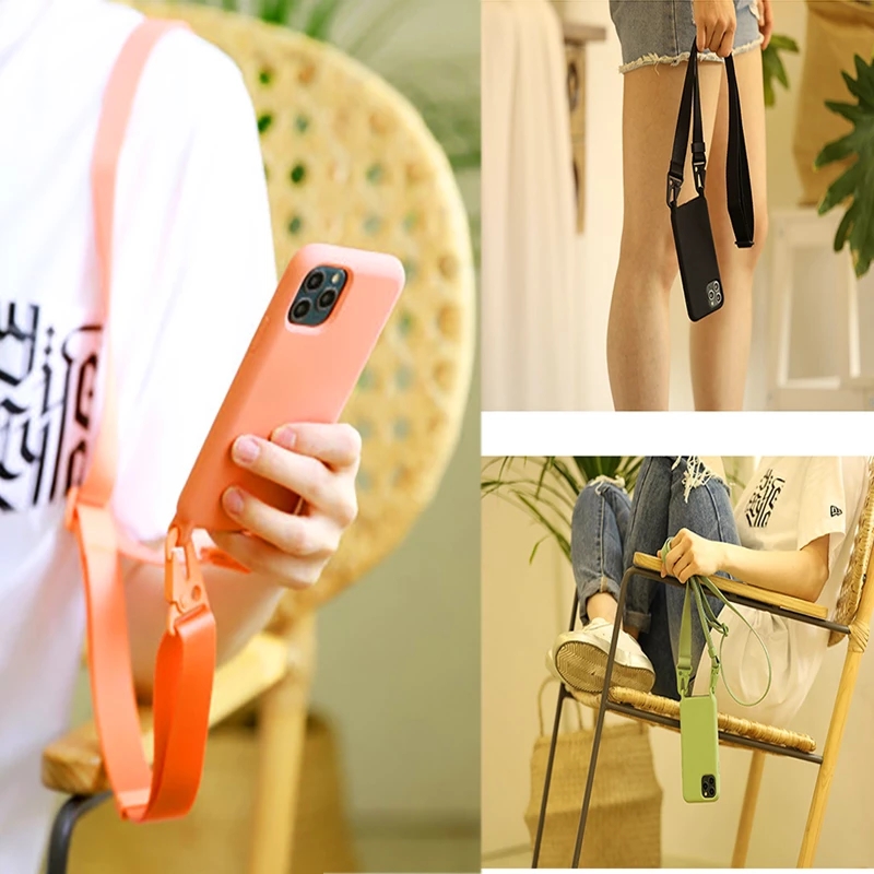 Soft Case Silikon Dengan Tali Lanyard Untuk Iphone 6 7 8 Plus 11 12 13 Pro Xs Max Xr XS